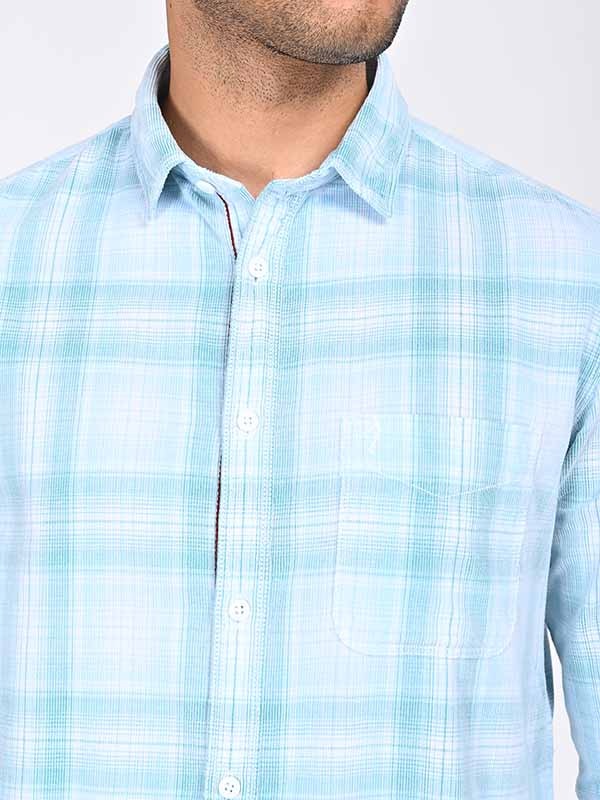 Indian Terrain Men's Regular Fit Full Sleeve Checkered Green Shirt